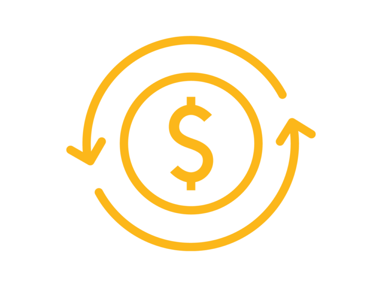 Illustration of a currency symbol with circular arrows symbolizing investing and reinvesting